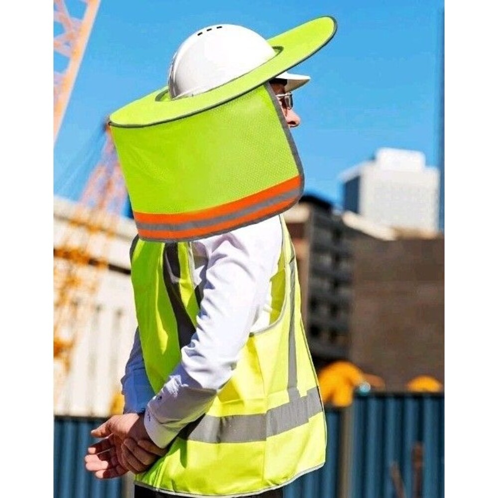 Hi-Vis Yellow Mesh Hard Hat Sun Shade Neck Protector Reflective Brim  pack10